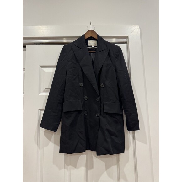 EMERSON FRY Jackets & Blazers - Emerson Fry S Black Double Breasted Linen Twill Strong Shoulder Blazer Jacket